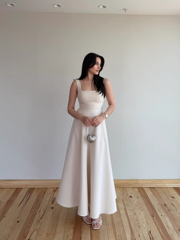 Bej Beli Fiyonklu Prenses Model Elbise - 3333