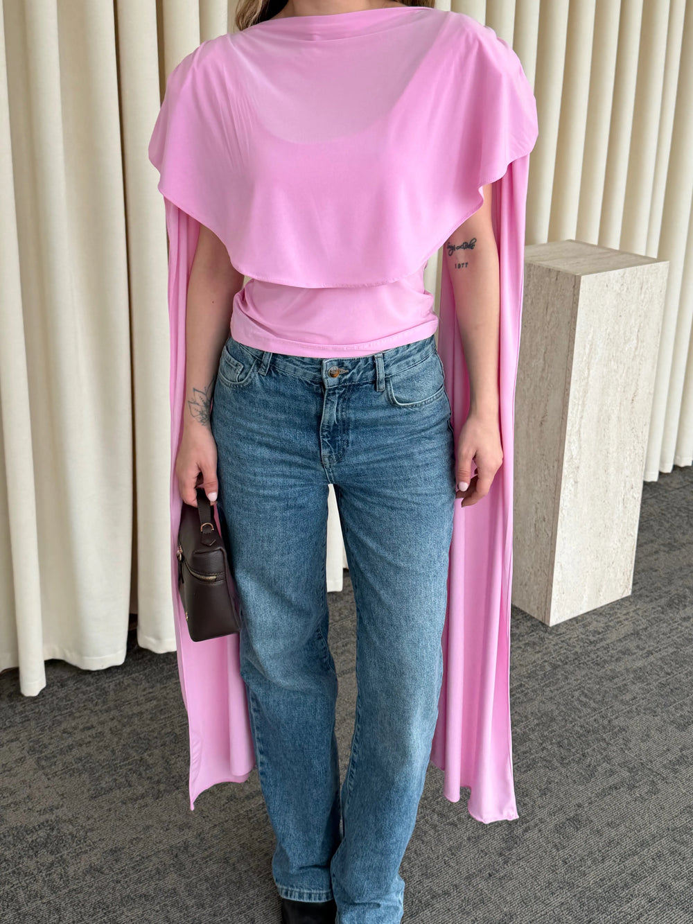 Pembe Sandy Pelerinli Bluz - 1030