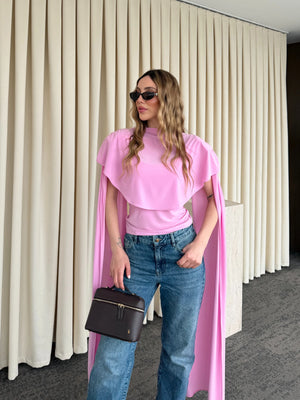 Pembe Sandy Pelerinli Bluz - 1030