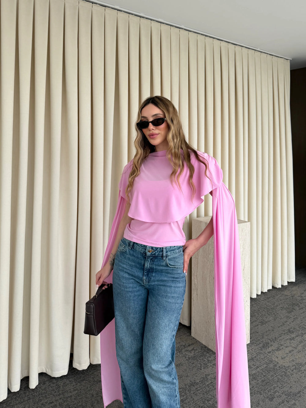 Pembe Sandy Pelerinli Bluz - 1030