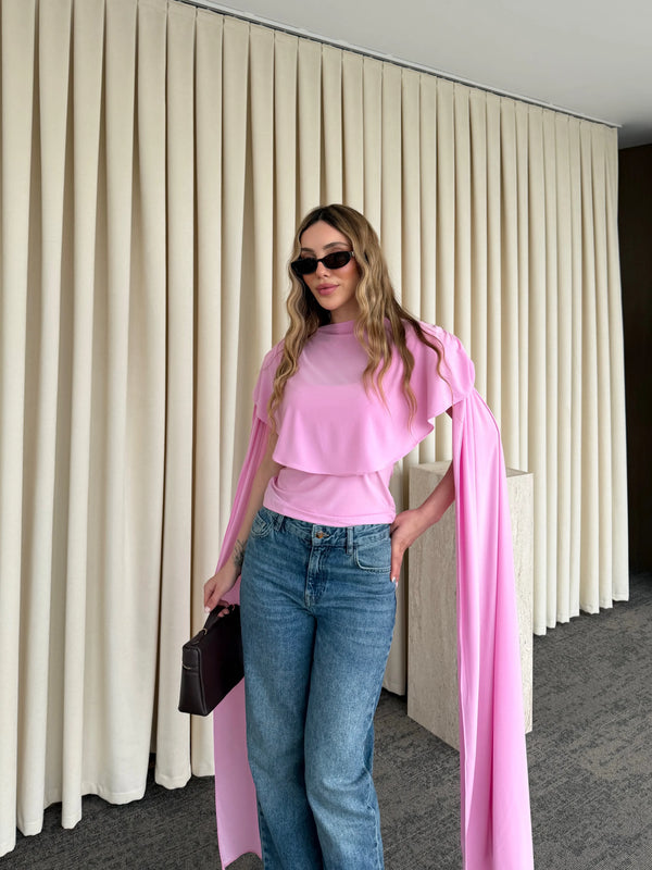 Pembe Sandy Pelerinli Bluz - 1030