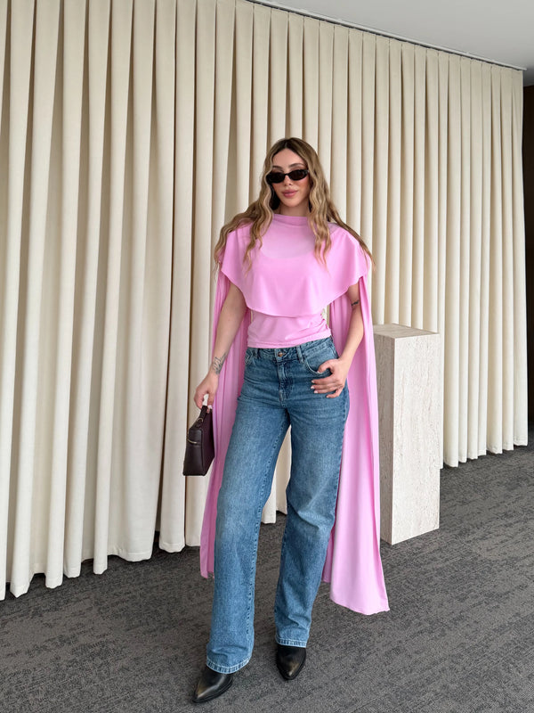 Pembe Sandy Pelerinli Bluz - 1030