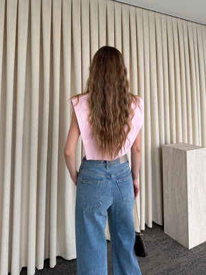 Pembe Poplin Crop Yelek - 8419