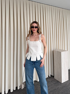 Natural Keten Dilimli Bluz - MN8456