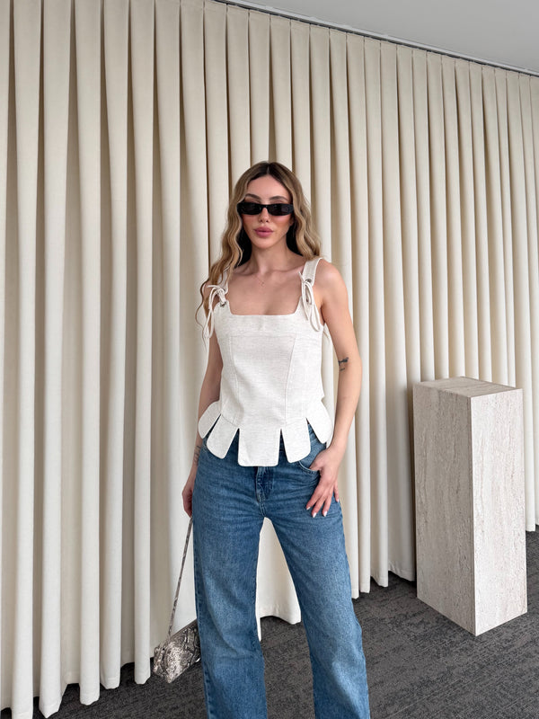 Natural Keten Dilimli Bluz - MN8456