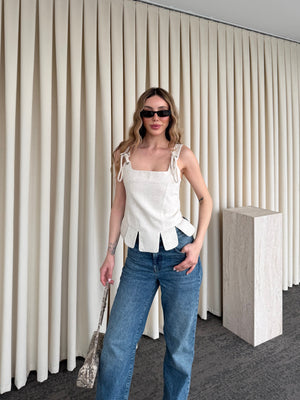 Natural Keten Dilimli Bluz - MN8456