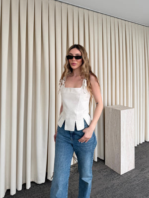 Natural Keten Dilimli Bluz - MN8456