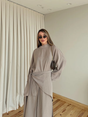 Vizon Bandana/Bel Kemer Aksesuarlı Kimono Takım - 8832
