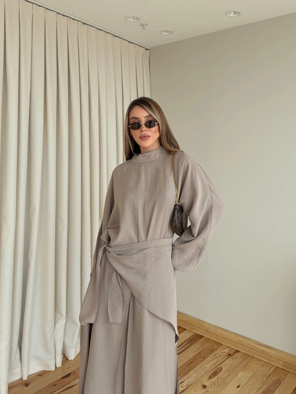 Vizon Bandana/Bel Kemer Aksesuarlı Kimono Takım - 8832