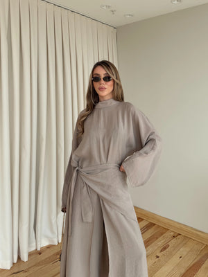 Vizon Bandana/Bel Kemer Aksesuarlı Kimono Takım - 8832