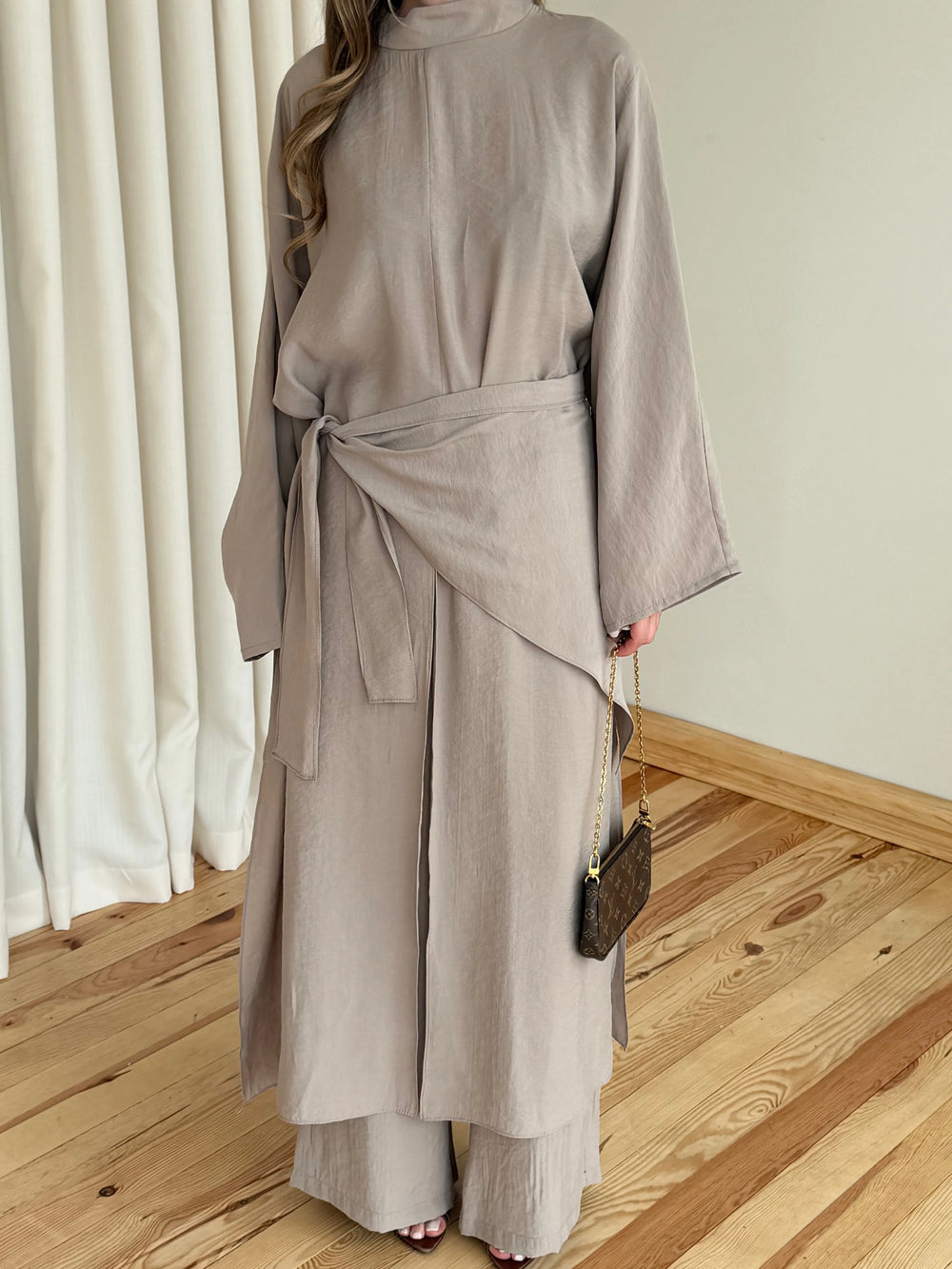 Vizon Bandana/Bel Kemer Aksesuarlı Kimono Takım - 8832