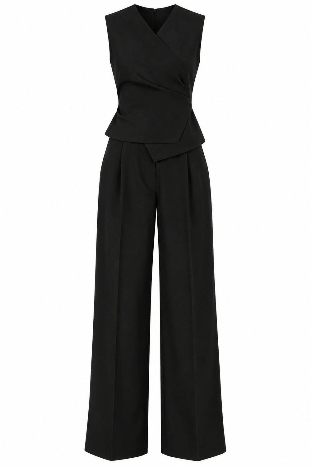 Siyah Donna Kruvaze Yaka Yelek Pantolon Takım - 3y8496