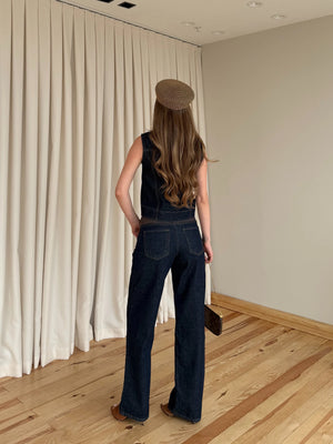 Kahverengi Yaka Detaylı Denim Yelek Pantolon Takım - 0981