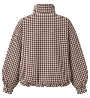 Kahverengi Kareli Şifon Bomber Ceket - 70166