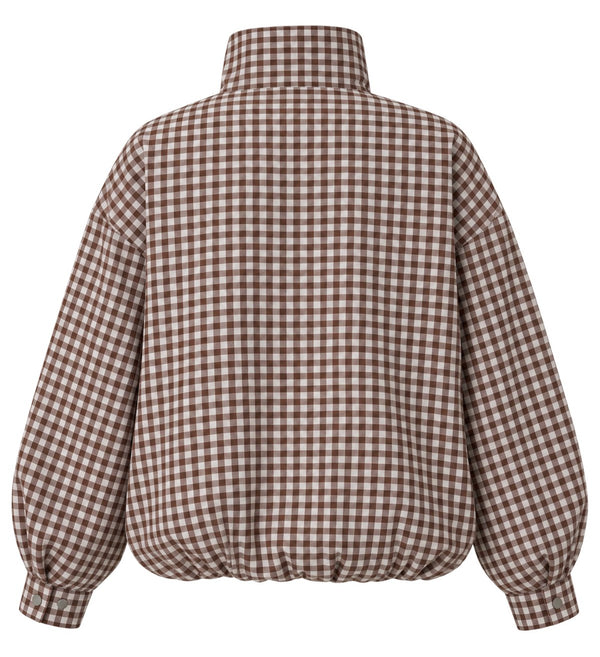 Kahverengi Kareli Şifon Bomber Ceket - 70166