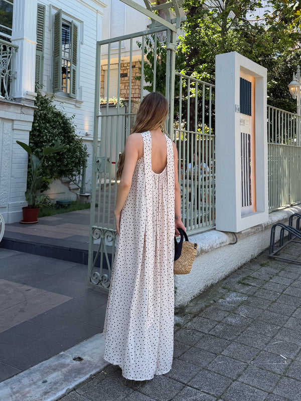 Taş Puantiyeli Rahat Kesim Fularlı Elbise - 3439