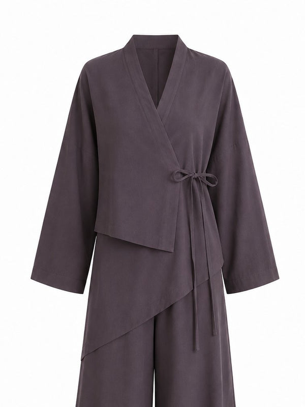 Kahverengi Bel Tasarım Detaylı Kimono Takım - TK8009