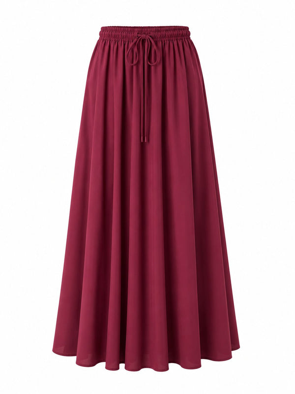 Bordo Beli Lastikli Poplin Etek - E1012