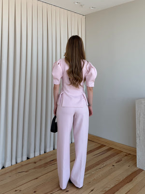Pembe Mateo Balon Kol Bluz Pantolon Takım - 5125