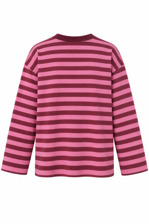 Pembe Çizgili New York Baskılı Sweatshirt - 1130
