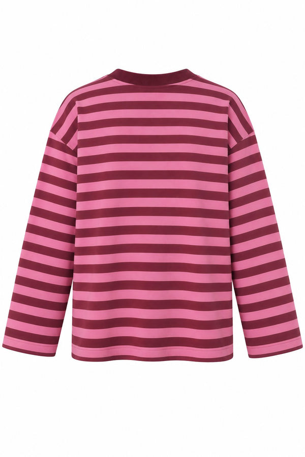 Pembe Çizgili New York Baskılı Sweatshirt - 1130