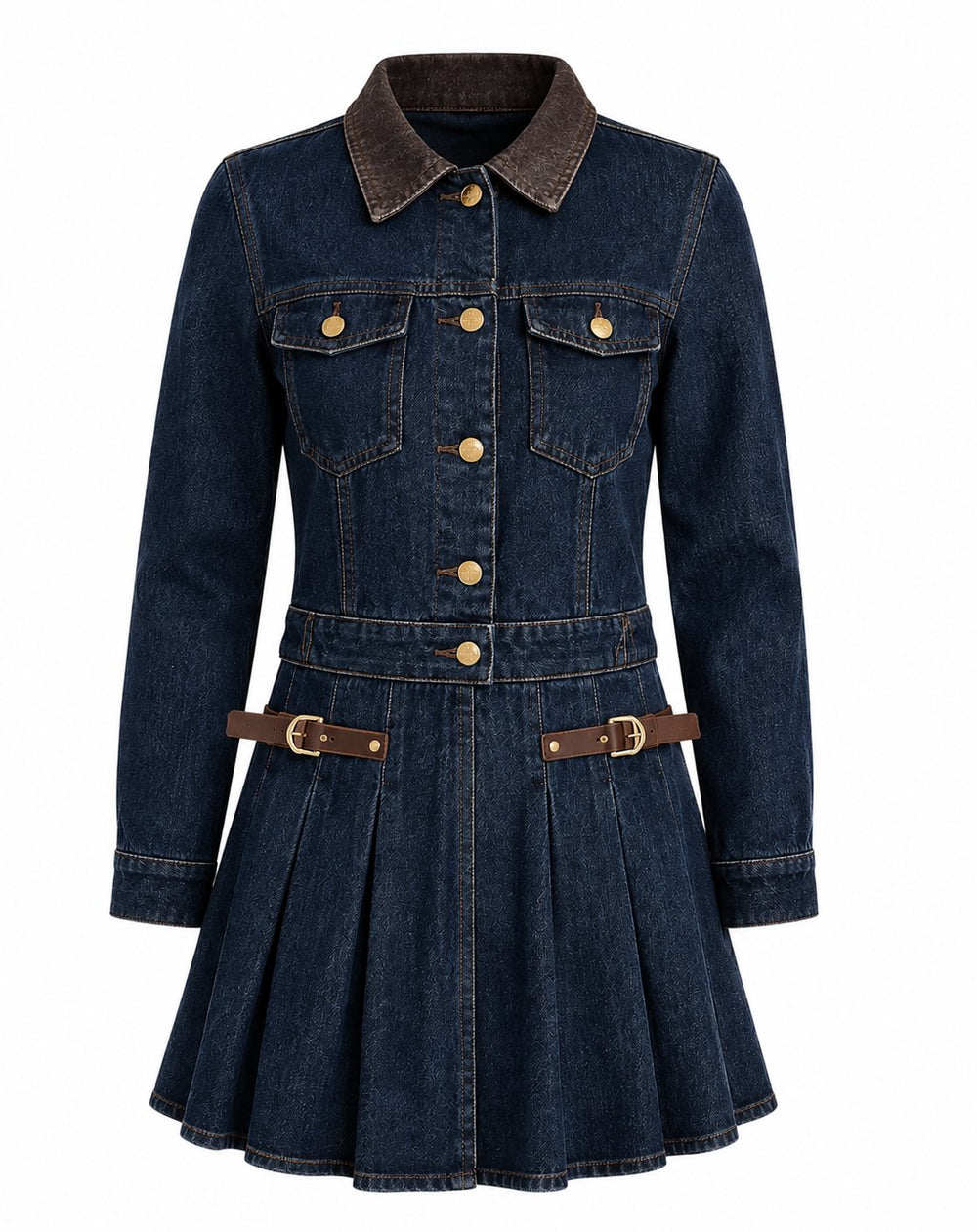 Lacivert Pileli Etek Ceket Denim Takım - 0984