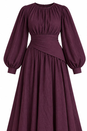 Bordo Seyyar Kuşaklı Uzun Elbise - 2y7051