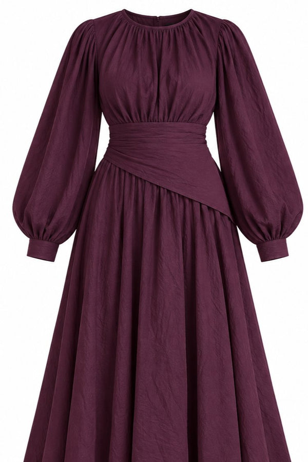 Bordo Seyyar Kuşaklı Uzun Elbise - 2y7051