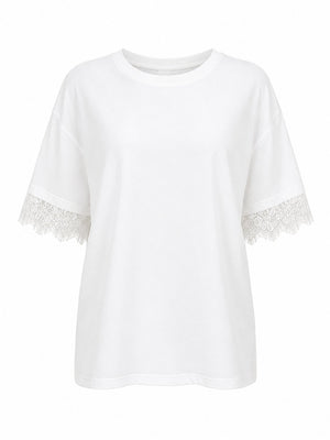 Ekru Sırtı Dantel Detaylı Tshirt - 1073