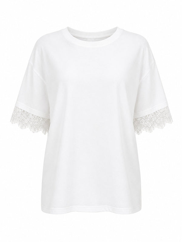 Ekru Sırtı Dantel Detaylı Tshirt - 1073