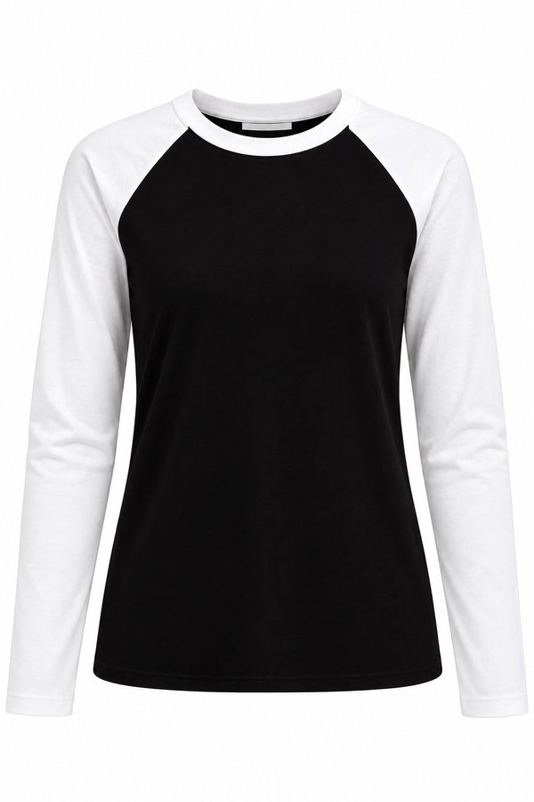 Kolları Beyaz Çift Renk Uzun Kollu T-shirt - 5209