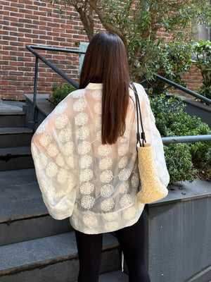 Beyaz Frog Kapama Nakışlı Kimono - 5096