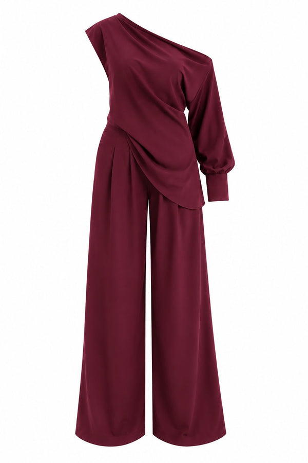 Mürdüm Tek Kol Bluz Pantolon Takım - 2y8007