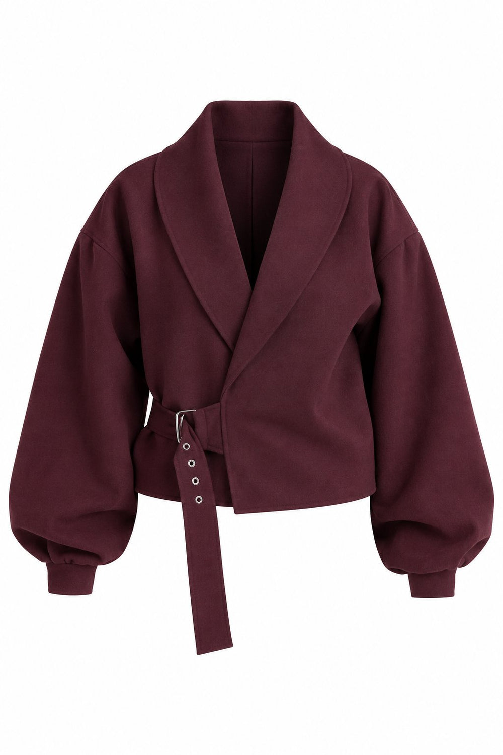 Bordo Kendinden Kemerli Crop Ceket - 5169