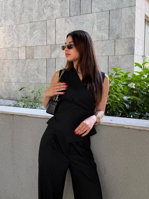 Siyah Donna Kruvaze Yelek Pantolon Takım - 8496