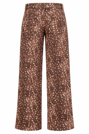 Kahverengi Boru Paça Bambi Desen Gabardin Pantolon - 1243