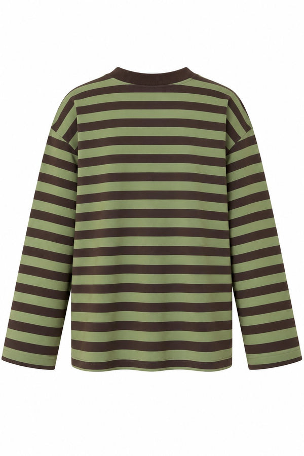 Haki Çizgili New York Baskılı Sweatshirt - 1130