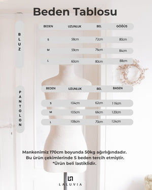 Mavi-Yeşil Çizgili Bluz Pantolon 2'li Takım - 2y30460