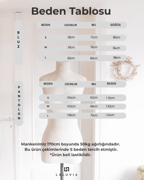 Mavi-Yeşil Çizgili Bluz Pantolon 2'li Takım - 2y30460