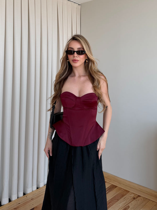 Bordo Sırt İp Detaylı Büstiyer - 8507