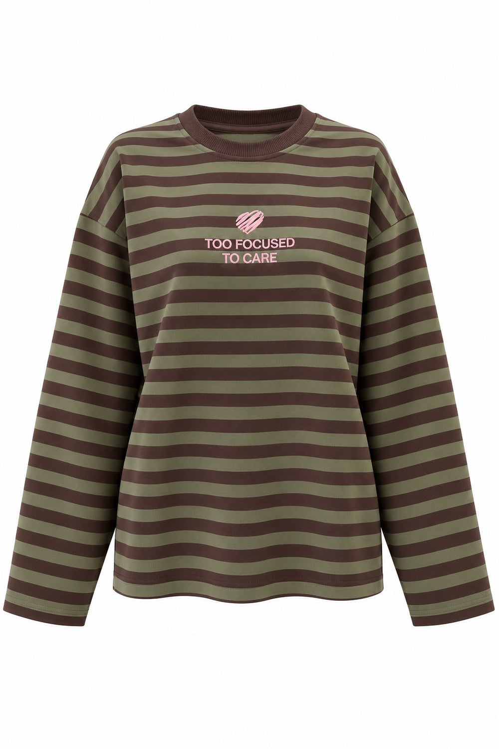 Haki Çizgili Nakışlı Tshirt - 5235