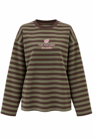 Haki Çizgili Nakışlı Tshirt - 5235