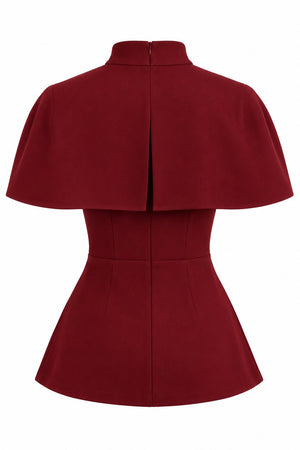 Bordo Pelerinli Straplez Bluz - 2y1101