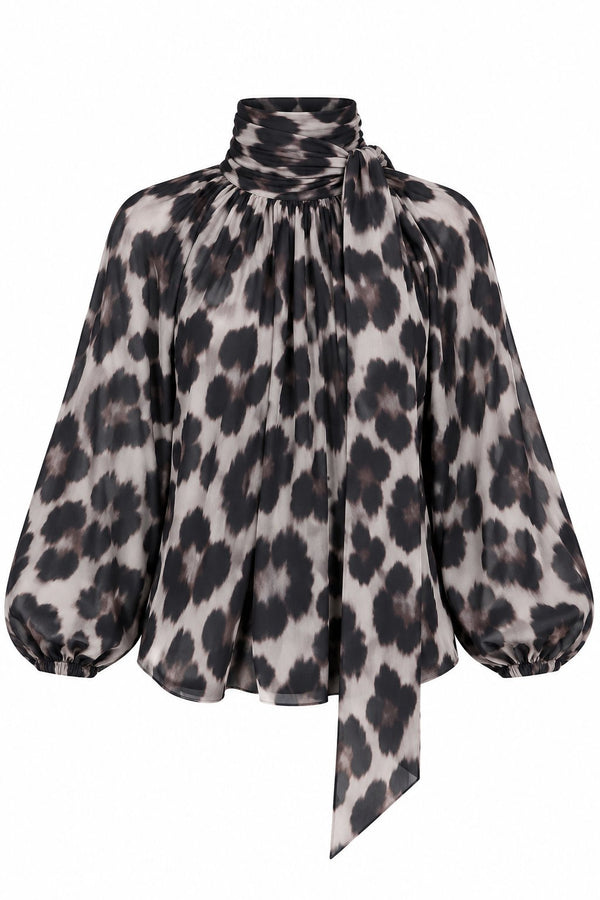 Leopar Desenli Fular Yaka Bluz - 8647
