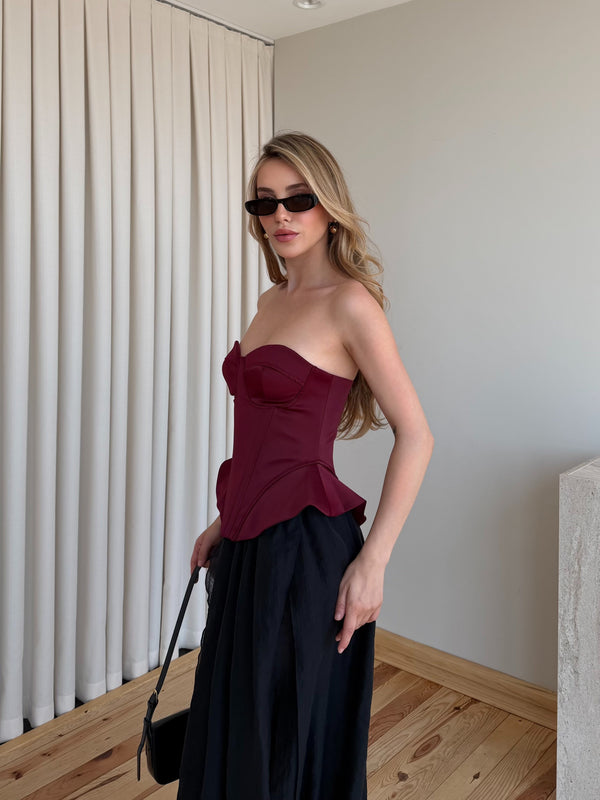 Bordo Sırt İp Detaylı Büstiyer - 8507