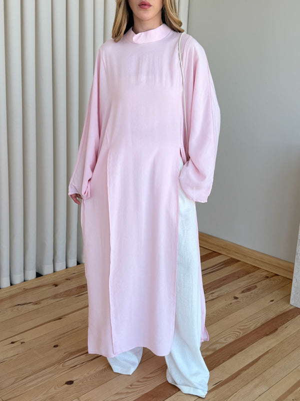 Pembe Yırtmaçlı Uzun Tunik - 8515