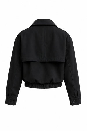 Siyah Beli Lastikli Crop Ceket - 4020