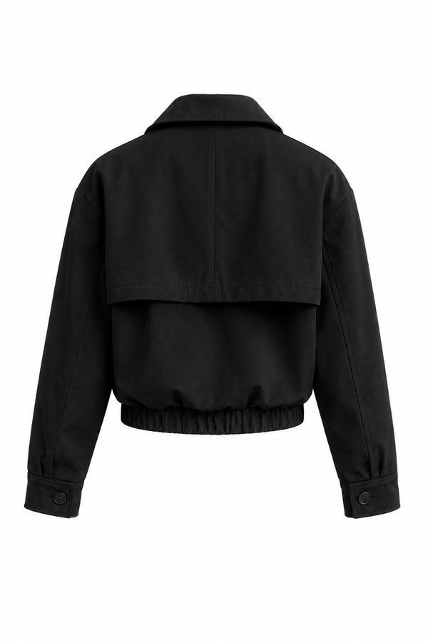 Siyah Beli Lastikli Crop Ceket - 4020