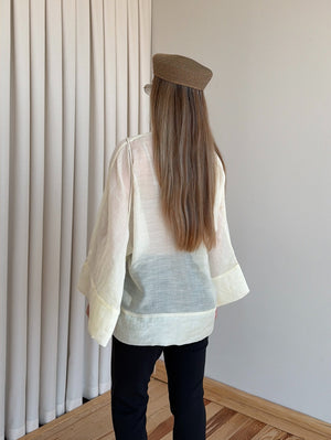 Tereyağ Sarısı İp Bağcıklı Transparan Kimono - 5098