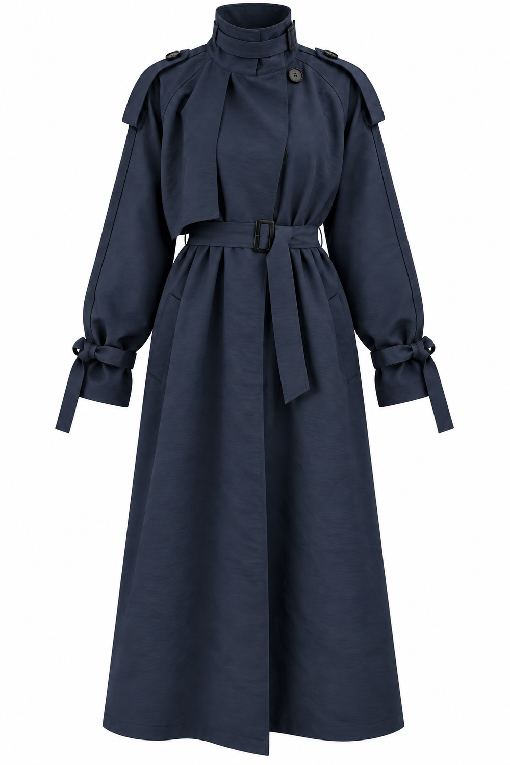 Lacivert Kuşaklı Premium Oversize Trençkot - 8646